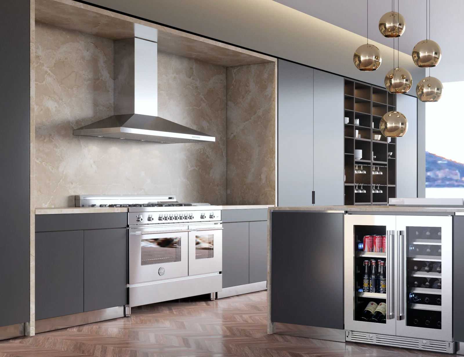 XO wine and beverage refrigeration in a contemporary kitchen