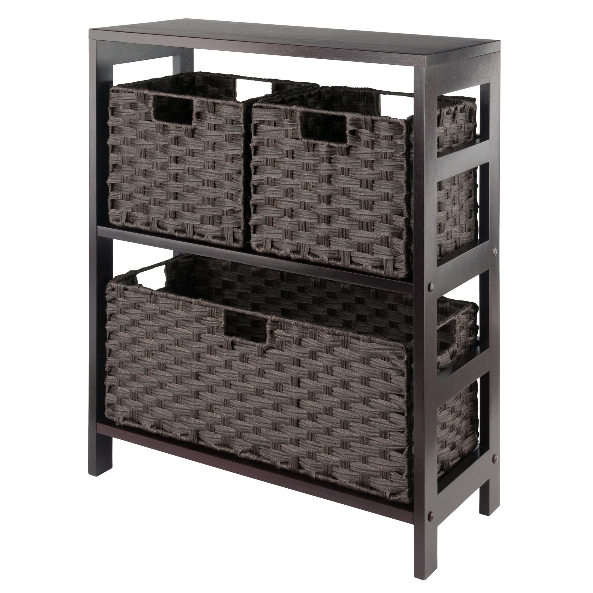 Leo 4-Pc Storage Shelf with 3 Foldable Woven Baskets, Espresso and ...