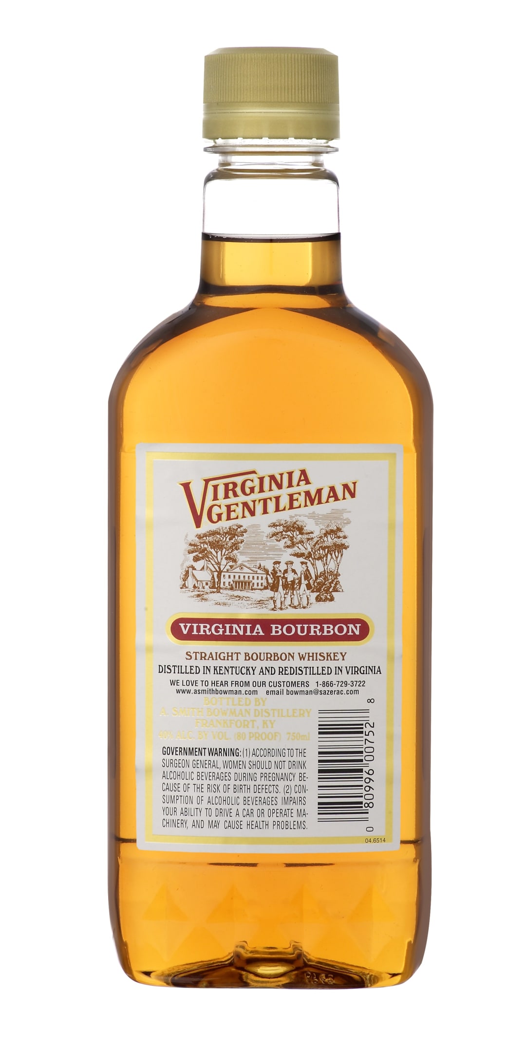 Virginia Gentlemen Straight Bourbon Whiskey 750ml Plastic Bottle 80 Proof