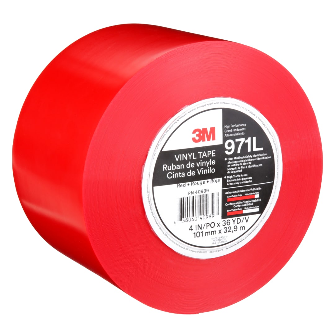 3M™ Dayanıklı Yer İşaretleme Bandı 971L, Red, 101.6 mm x 33 m, 0.43 mm, Individually Wrapped Conveniently Packaged