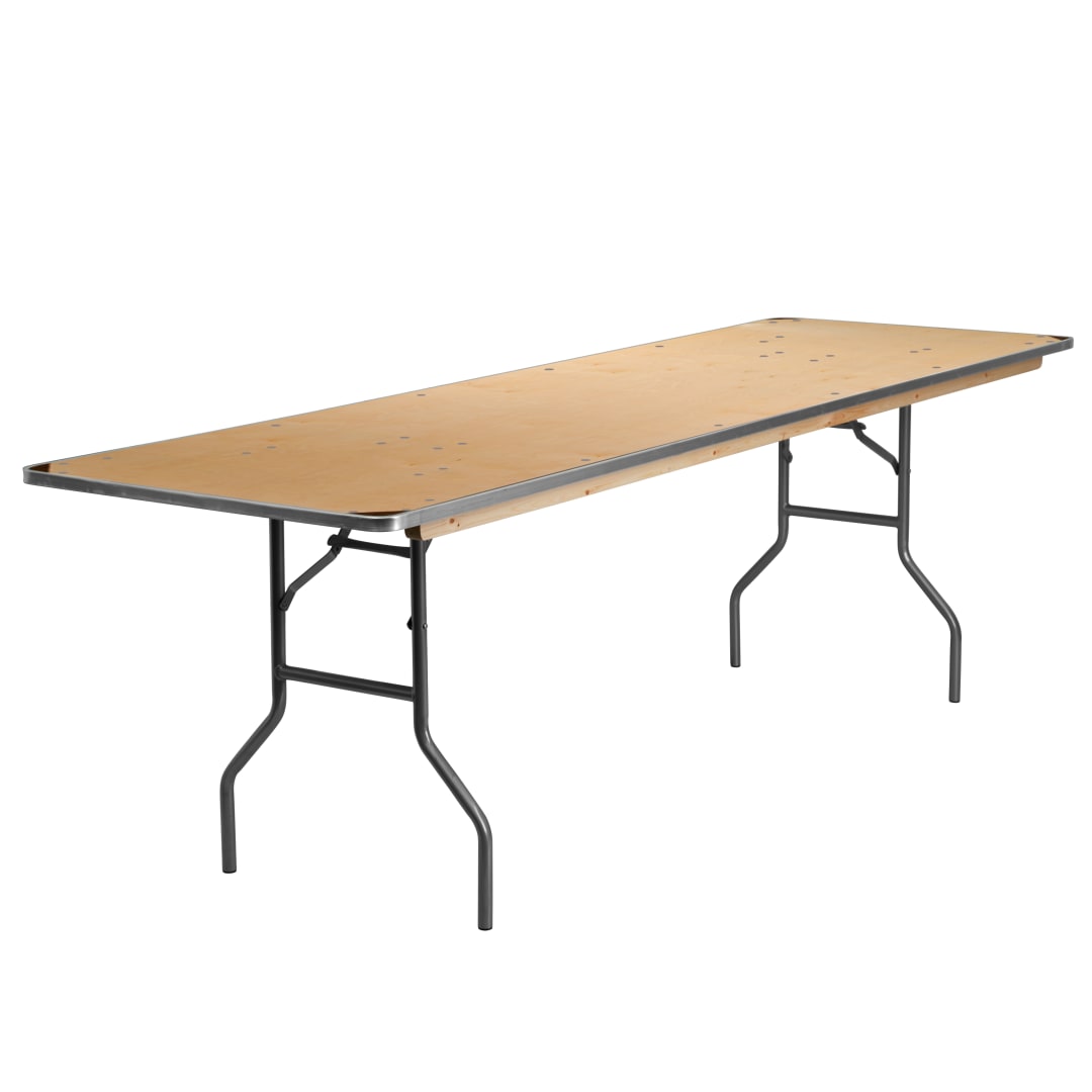 Fielder 8-Foot Rectangular HEAVY DUTY Birchwood Folding Banquet Table with METAL Edges and Protective Corner Guards