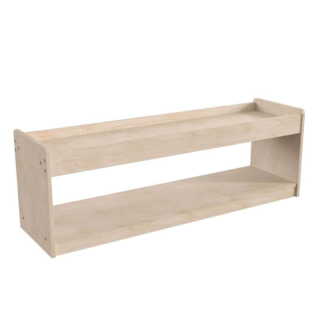 Bright Beginnings Commercial Grade Modular Wooden Classroom Open Storage Unit with Upper Shelf with Raised Edges, Natural