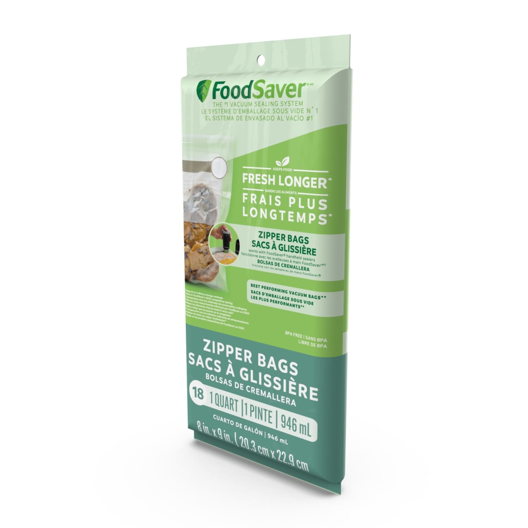 FoodSaver Vacuum Zipper Quart Bags, 18 Count BPA-Free Reusable Storage Bags for Food, Sous Vide, and Meal Prep, Compatible with Handheld Sealers