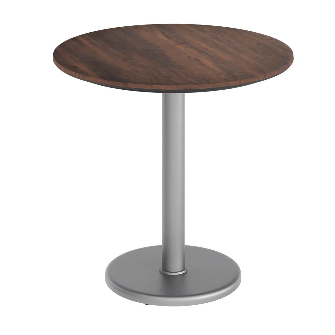 TopGuard 31.25" Round Outdoor Tabletop, Dark Brown, Seamless Surface Technology, 18" Round Silver Base, Moisture, Scratch, Heat, UV Resistant