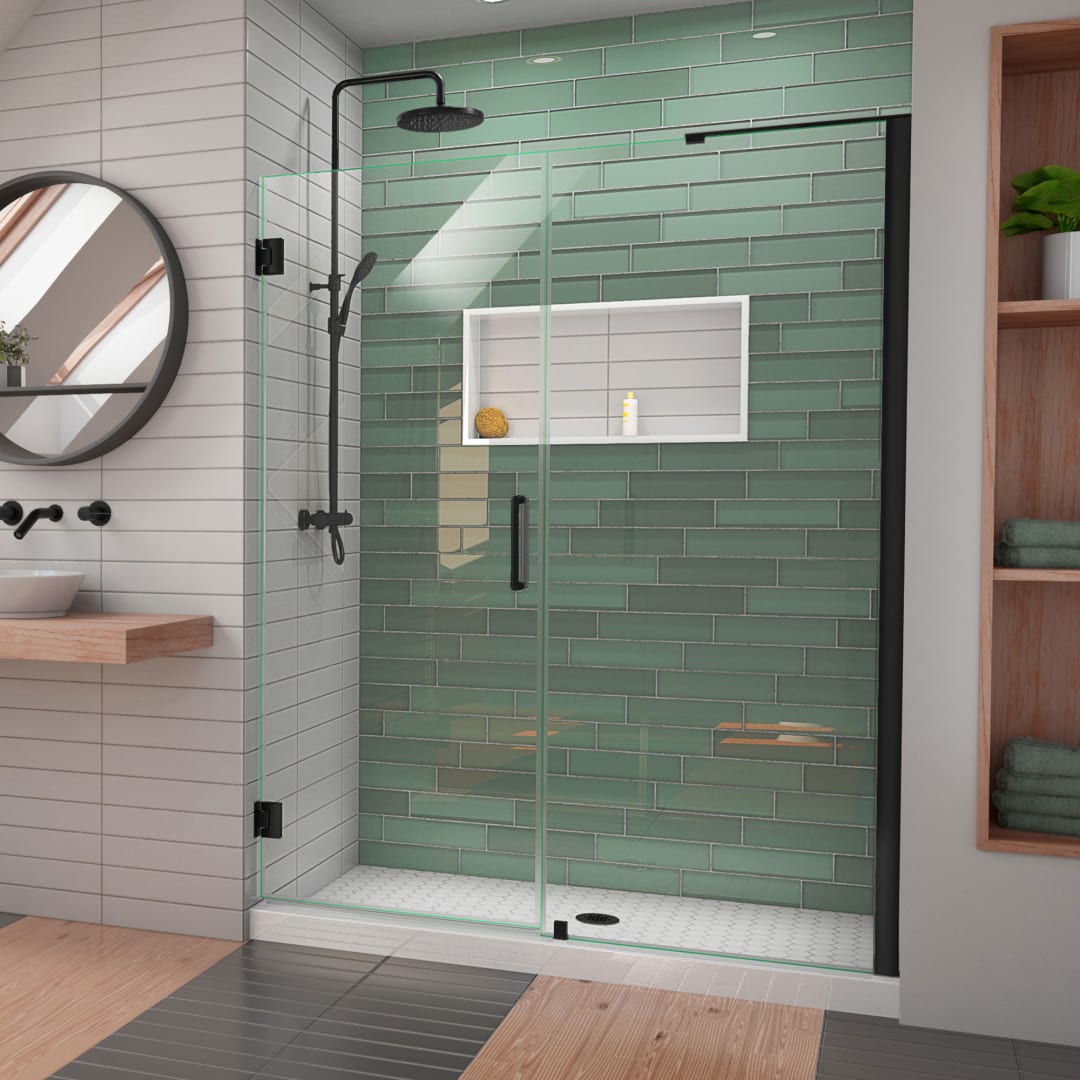 DreamLine Unidoor-LS 59 - 60 inch W x 72 inch H Frameless Hinged Shower Door with L-Bar in Matte Black