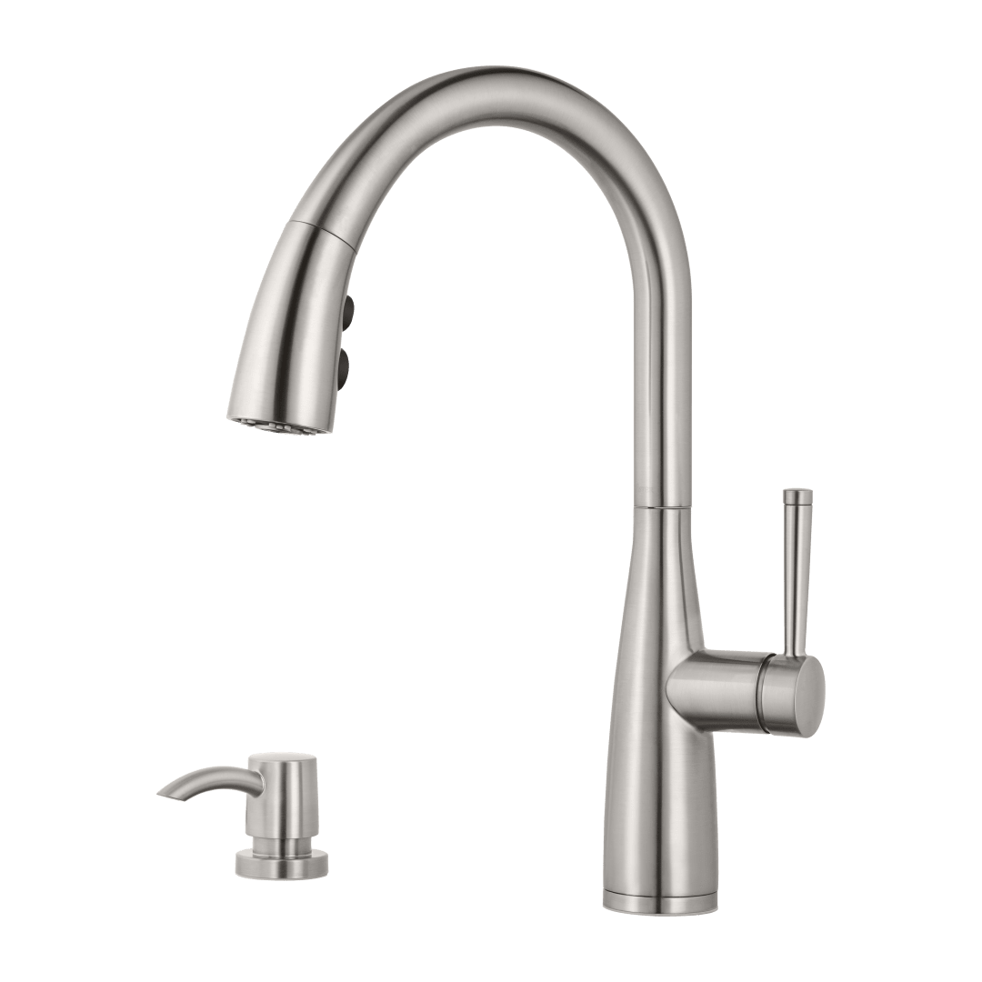 Raya 1-Handle Pull-Down Kitchen Faucet with Soap Dispenser in Stainless Steel