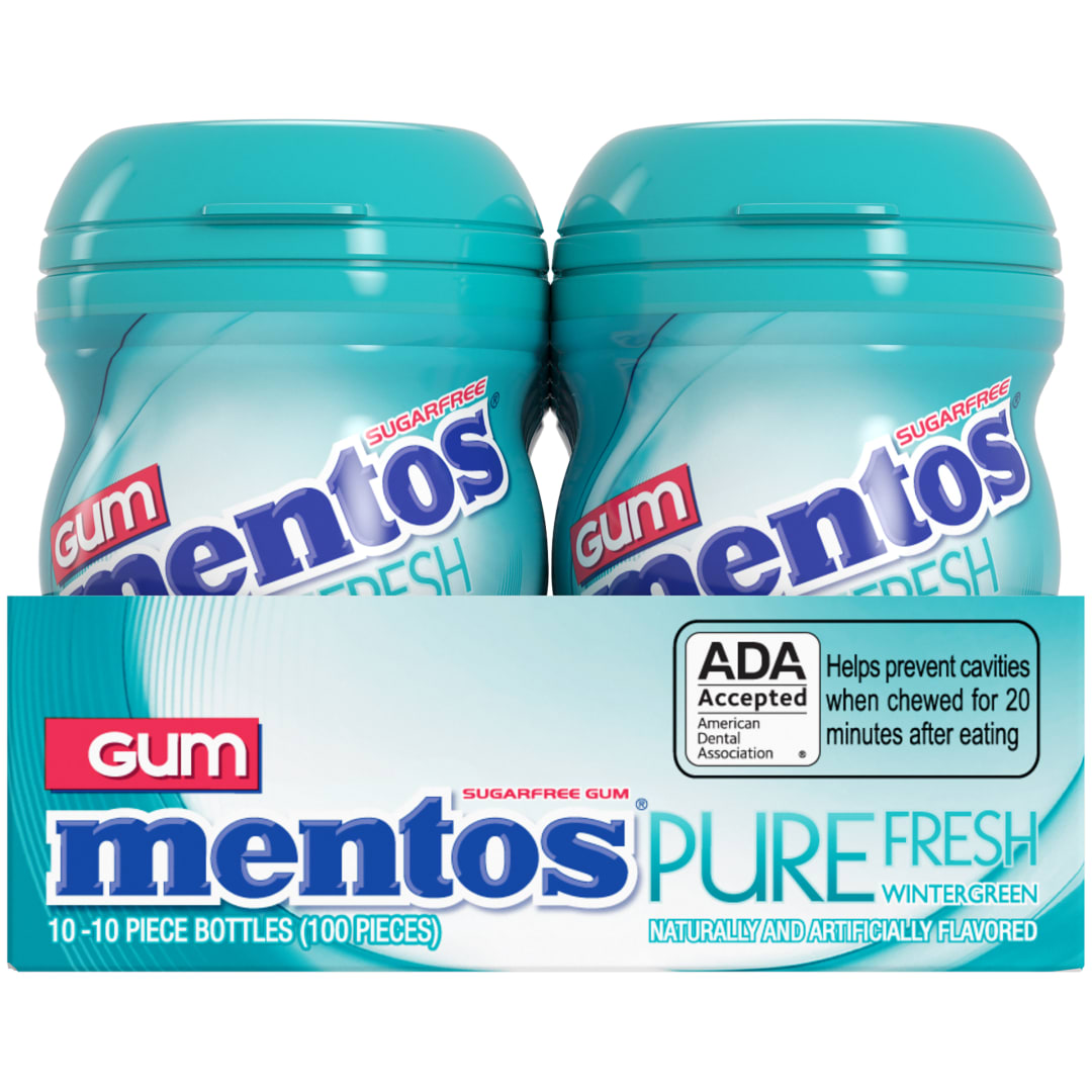 Mentos Gum Pure Fresh Sugar Free Chewing Gum Wintergreen 10 pc Nano Bottles - 10 Pack