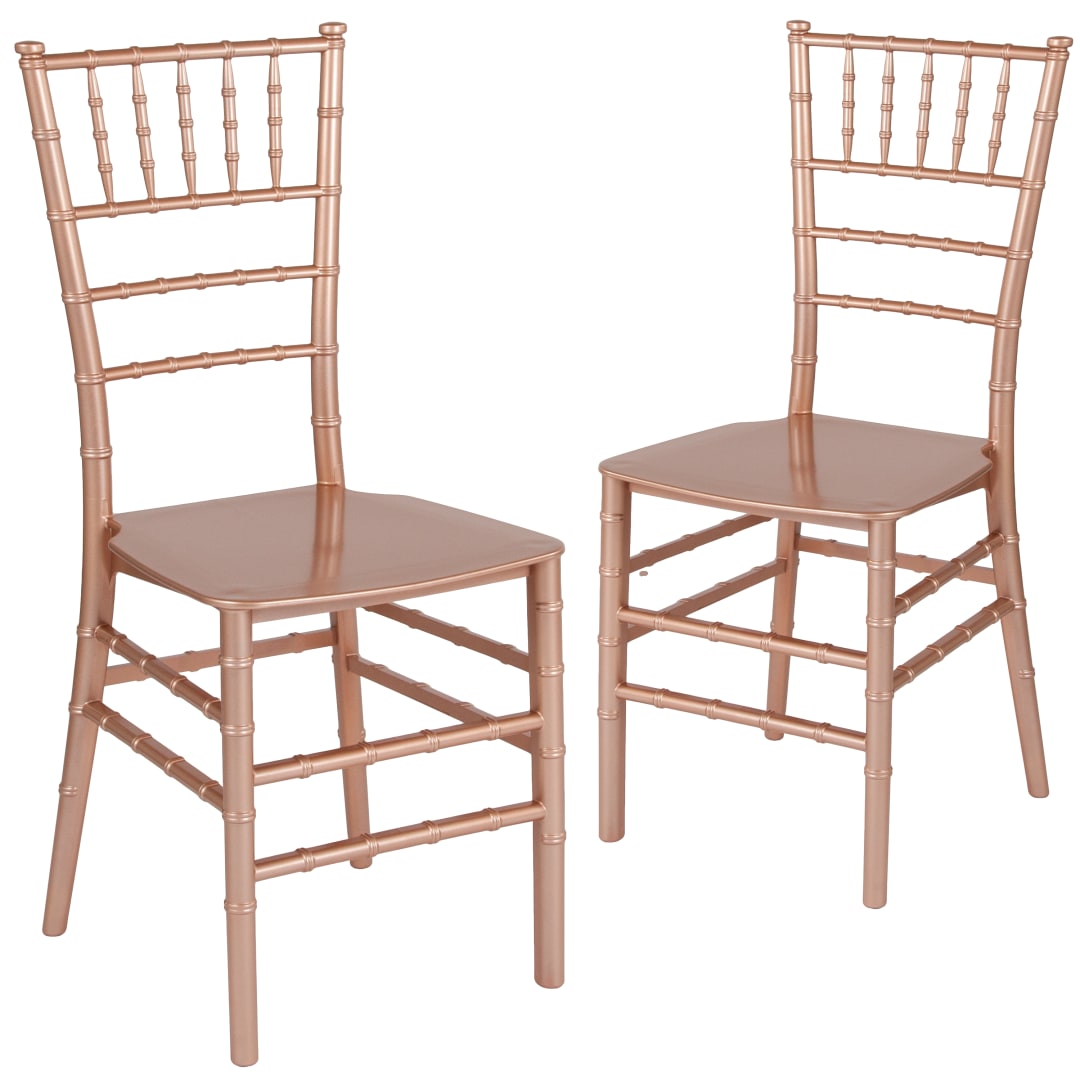 2 Pk. HERCULES Series Rose Gold Resin Stacking Chiavari Chair