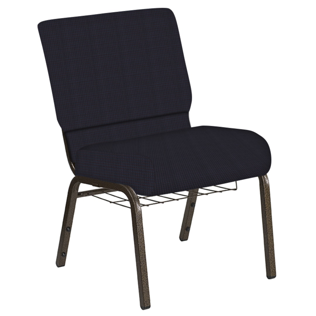 21''W Church Chair in Mainframe Blazer Fabric with Book Rack - Gold Vein Frame