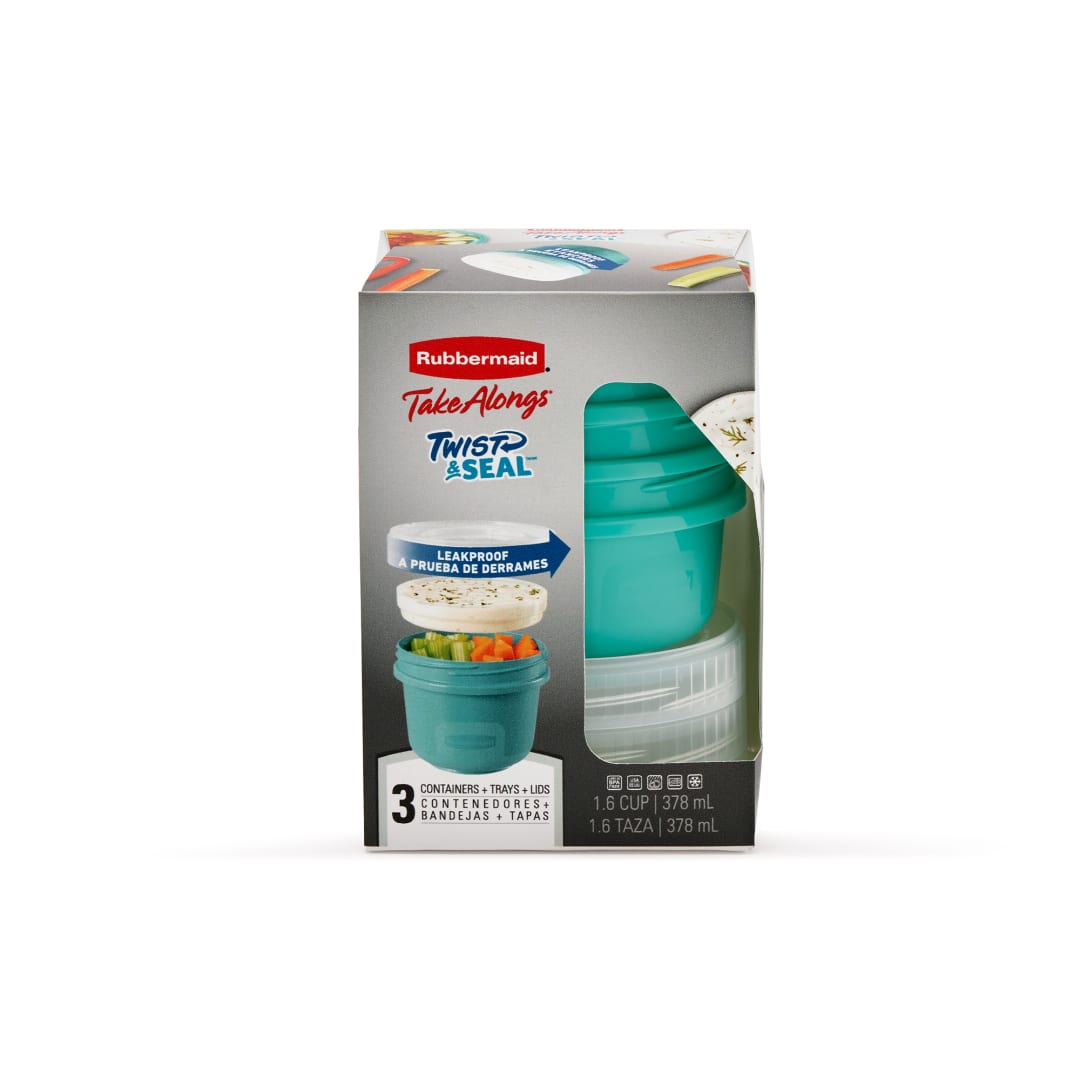 Rubbermaid® TakeAlongs® Twist & Seal 1.6-Cup Food Storage Containers, Teal Splash, 3-Pack