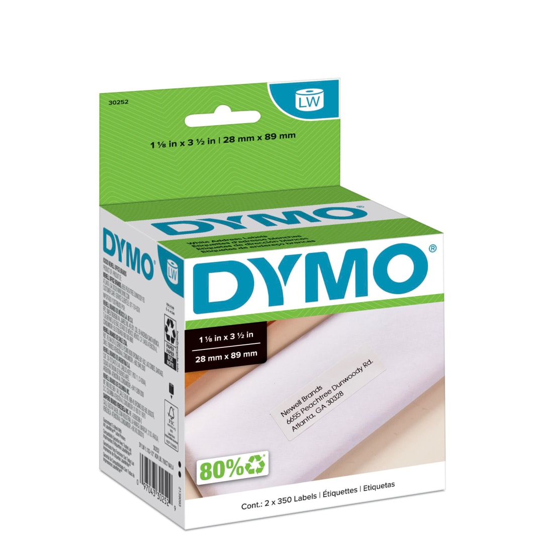 DYMO® Authentic LW White Mailing Address Labels, DYMO® Labels for LabelWriter™ Label Printers, 1-1/8" x 3-1/2", 2 Rolls of 350 (700 Total)
