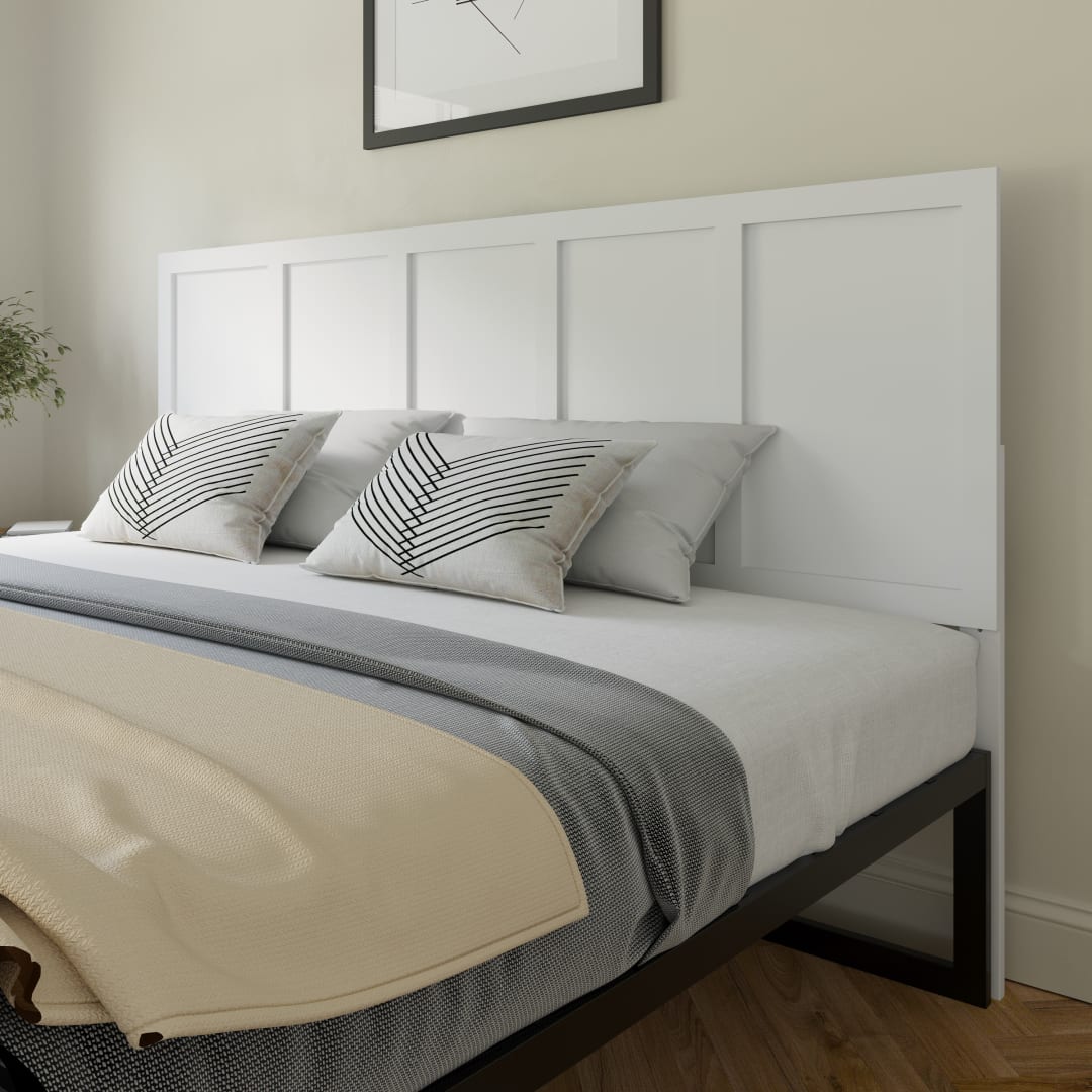 Oliver King Size Four Panel Wooden Adjustable Headboard for Universal Metal Bed Frames in White