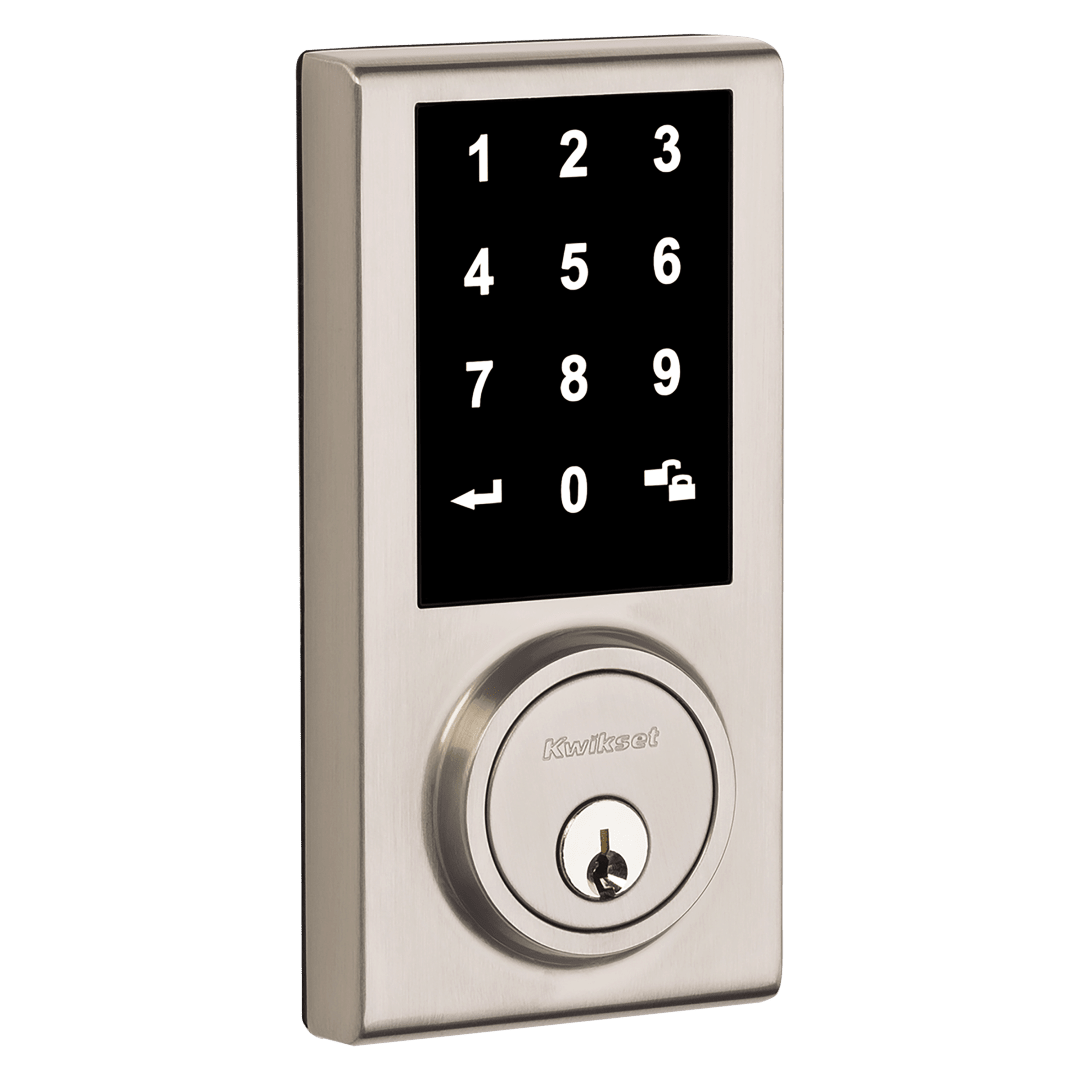 Limited Edition Single-Cylinder Satin Nickel Contemporary Square Touchscreen Deadbolt in Satin Nickel