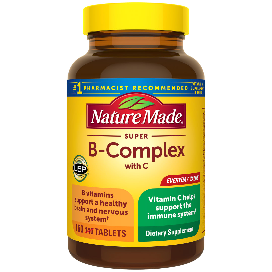 Nature Made Super B Complex with Vitamin C and Folic Acid, Dietary Supplement for Immune Support, 160 Tablets, 160 Day Supply