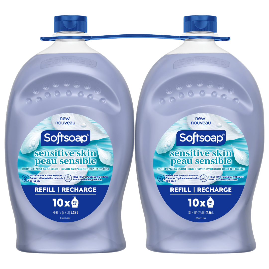 Softsoap Sensitive Skin Liquid Hand Soap Refill Bottle, Moisturizing Hand Soap, 2 Pack, 2.36 L