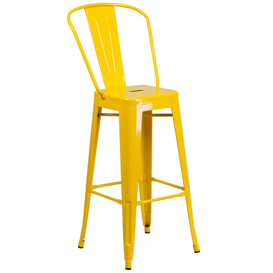 Kai Commercial Grade 30" High Yellow Metal Indoor-Outdoor Barstool with Removable Back