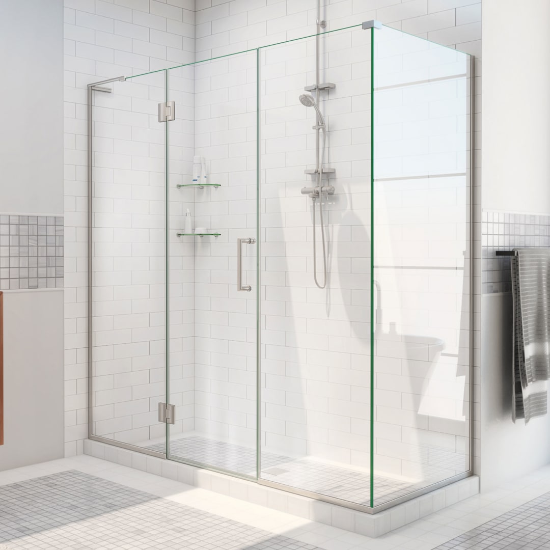 DreamLine Unidoor-X 58 1/2 inch W x 30 3/8 inch D x 72 inch H Frameless Hinged Shower Enclosure in Brushed Nickel
