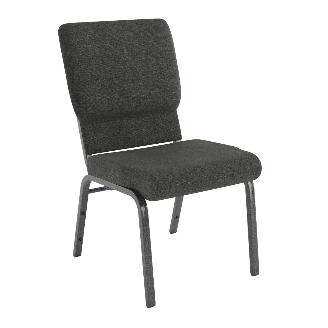 HERCULES Series 18.5''W Stacking Church Chair in Dark Gray Fabric - Silver Vein Frame