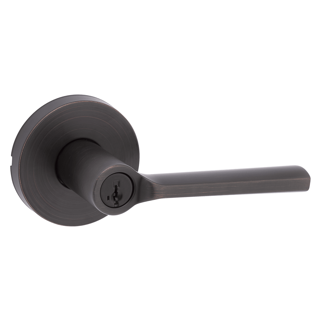 Lisbon Keyed Entry Lever in Venetian Bronze featuring SmartKey Security