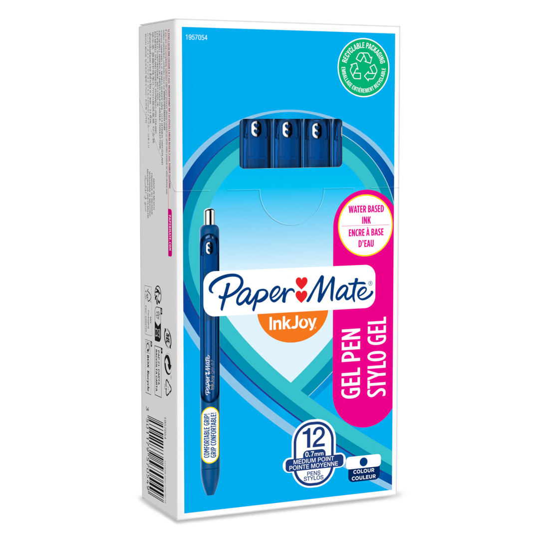 Paper Mate InkJoy bolígrafo de gel | punta media (0,7mm) | azul oscuro | caja de 12