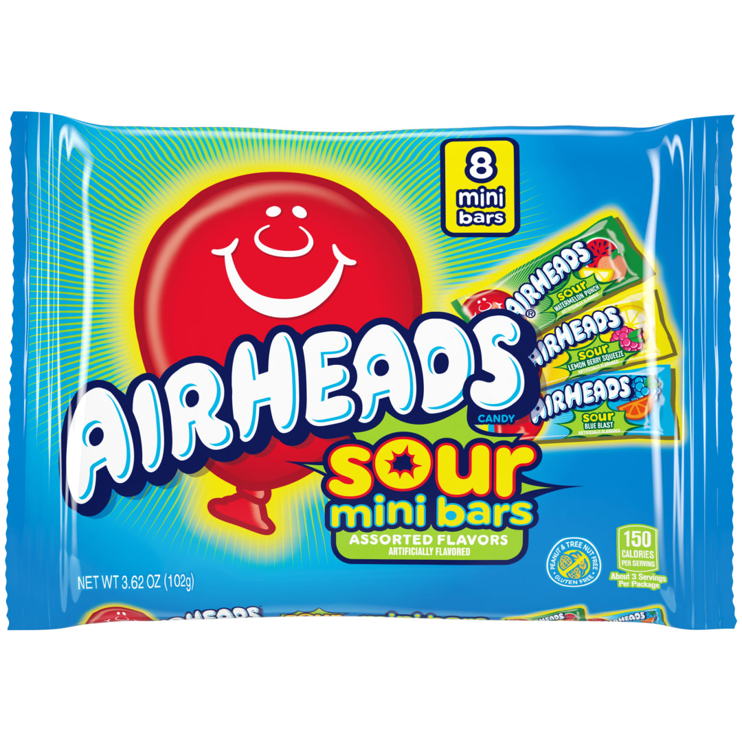Airheads Sour Mini Bars Assorted Flavors 3.62 oz Halloween Theme Peg Bag