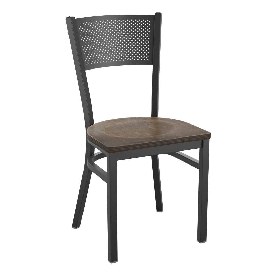 HERCULES Black Grid Back Metal Restaurant Chair - Antique Copper Wood Seat