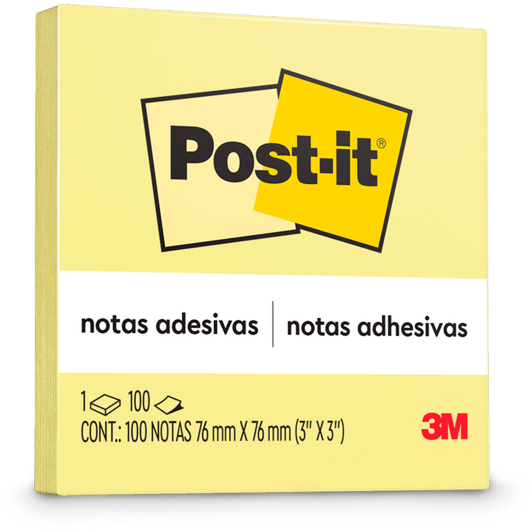 Bloco de Notas Adesivas Post-it®, Amarelo, 76 mm x 76 mm, 100 Folhas