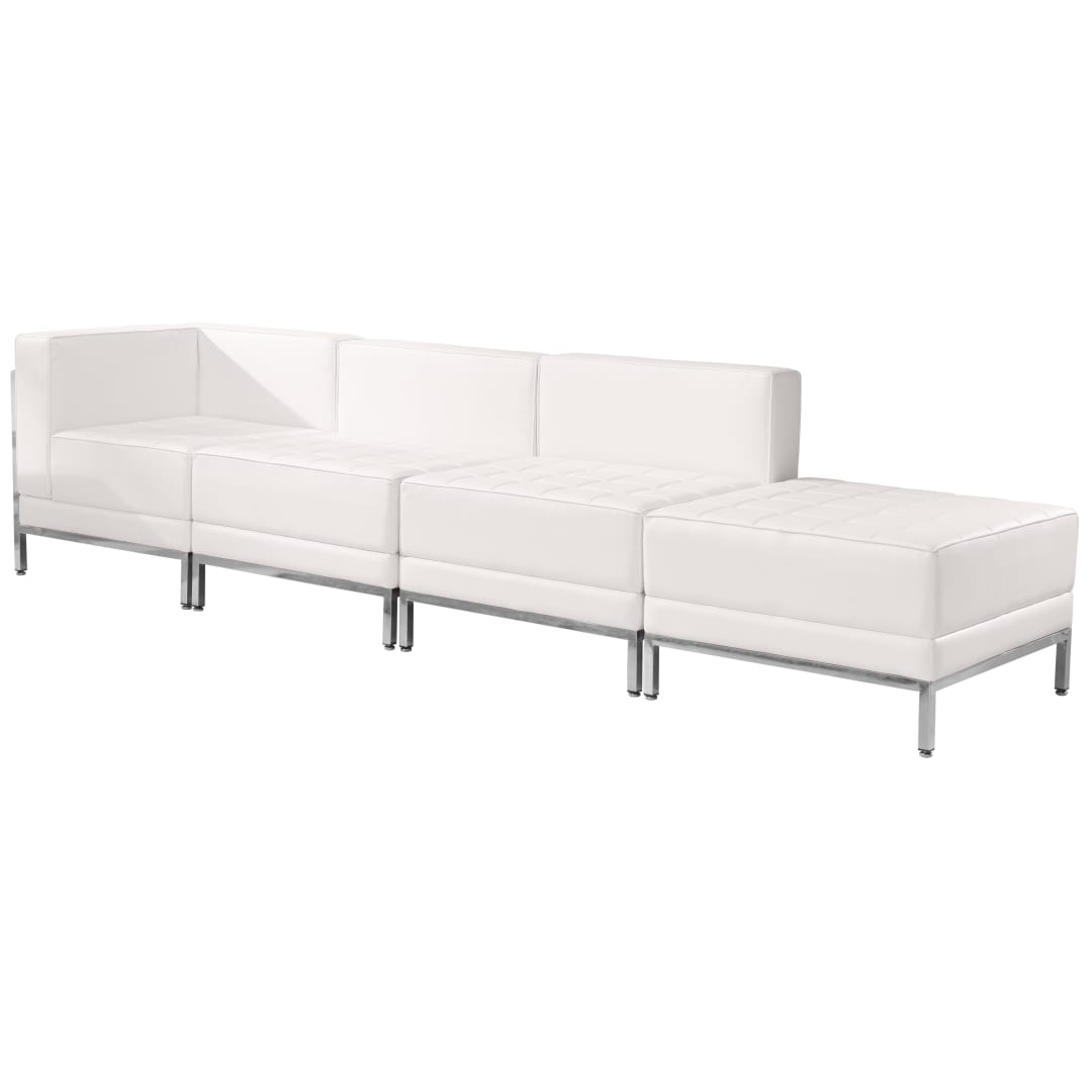 HERCULES Imagination Series Melrose White LeatherSoft 4 Piece Chair &amp; Ottoman Set with Ganging Clips
