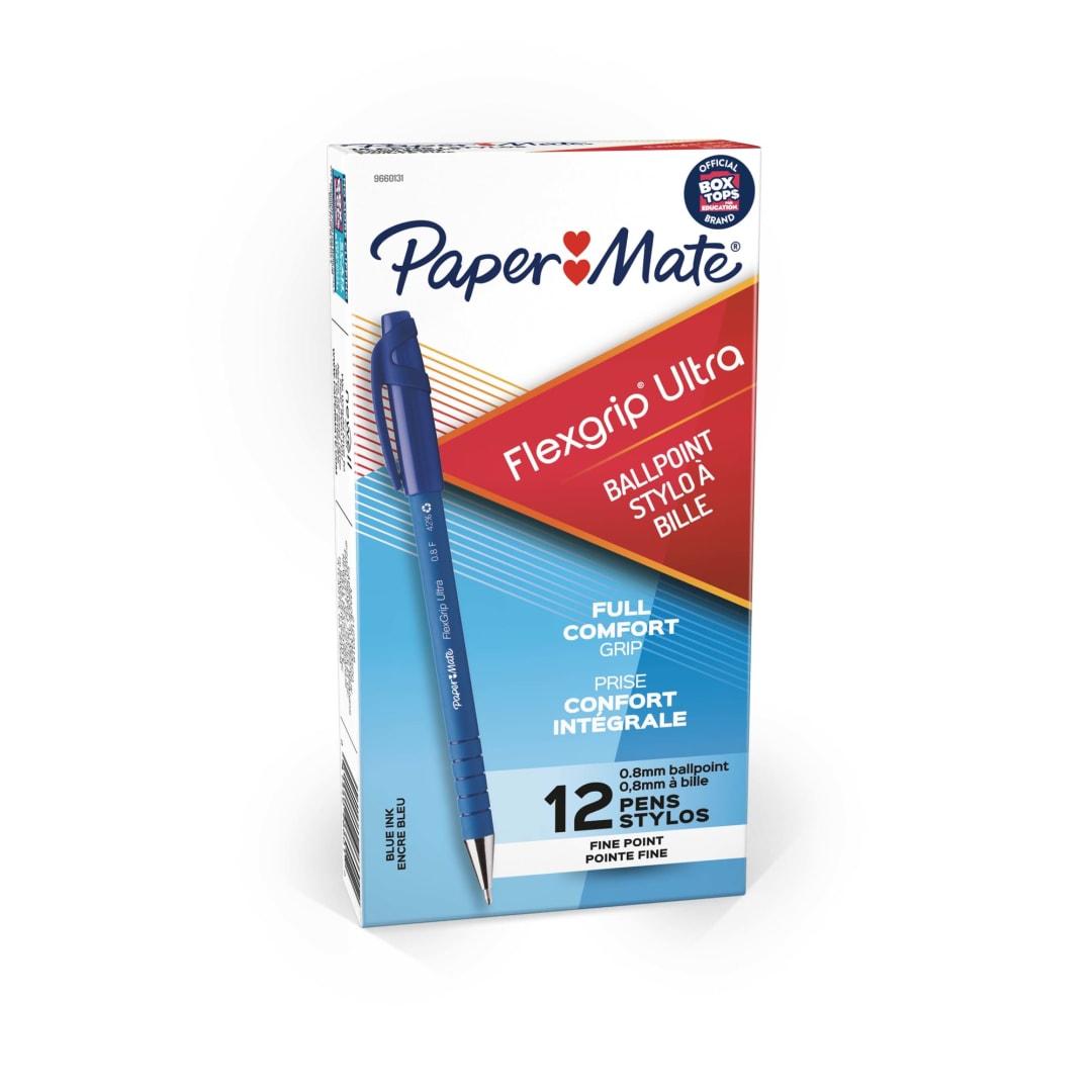 Paper Mate® FlexGrip Ultra™ Recycled Stick Ballpoint Pen, 0.8 mm Fine, Blue, 12/pk