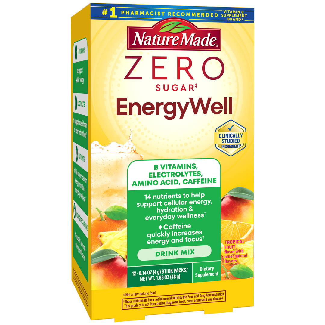 Nature Made Zero Sugar EnergyWell Drink Mix Packets - Tropical Fruit Flavor - 12ct