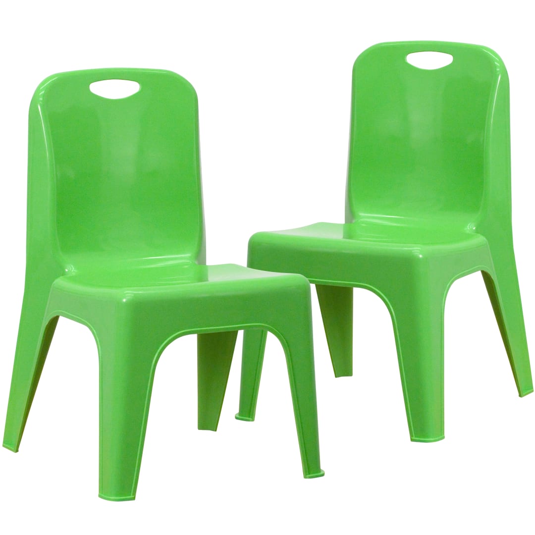 Whitney 2 Pack Green Plastic Stackable School Chair with Carrying Handle and 11" Seat Height