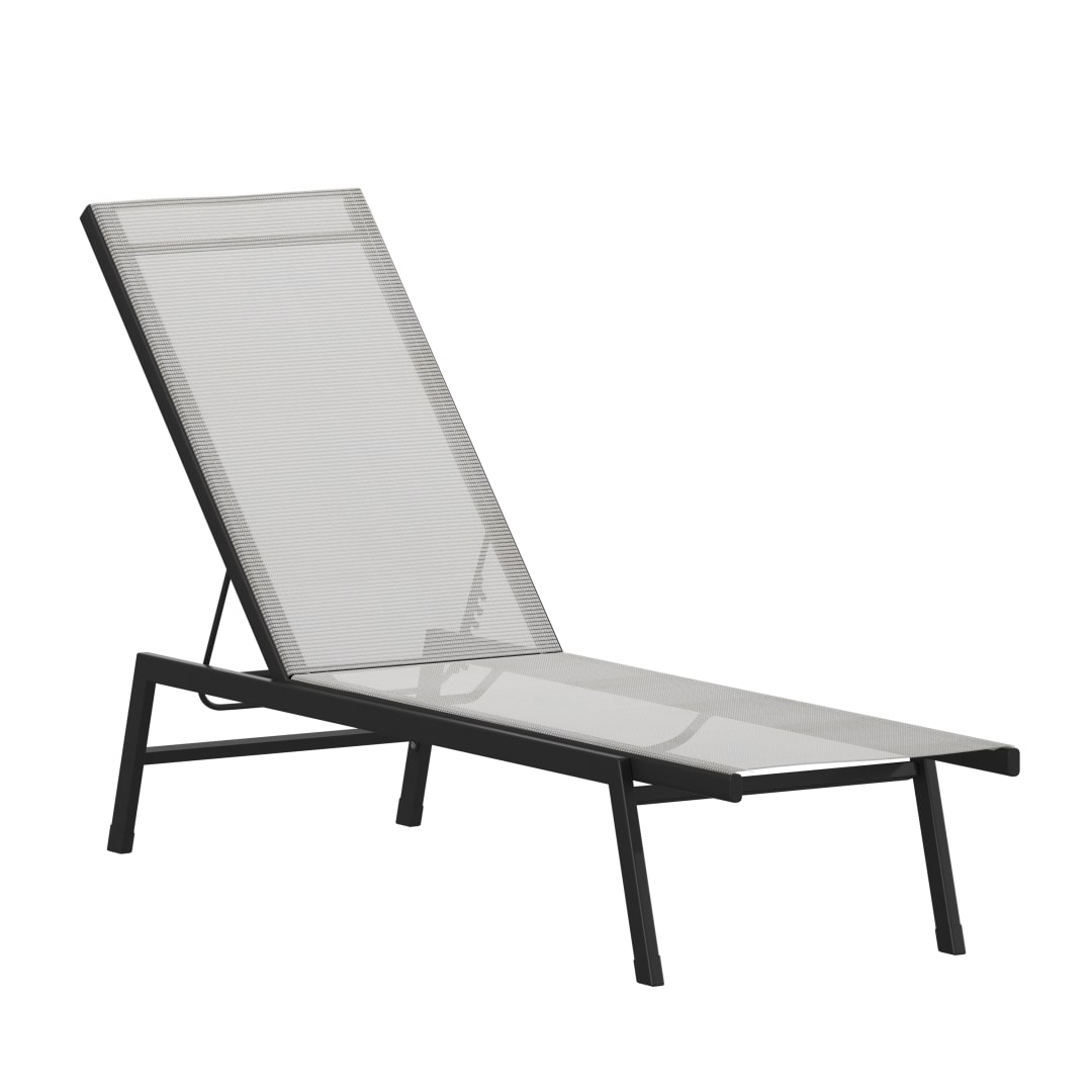 Brazos Adjustable Chaise Lounge Chair, Outdoor Five-Position Recliner, All Weather, Black/Gray