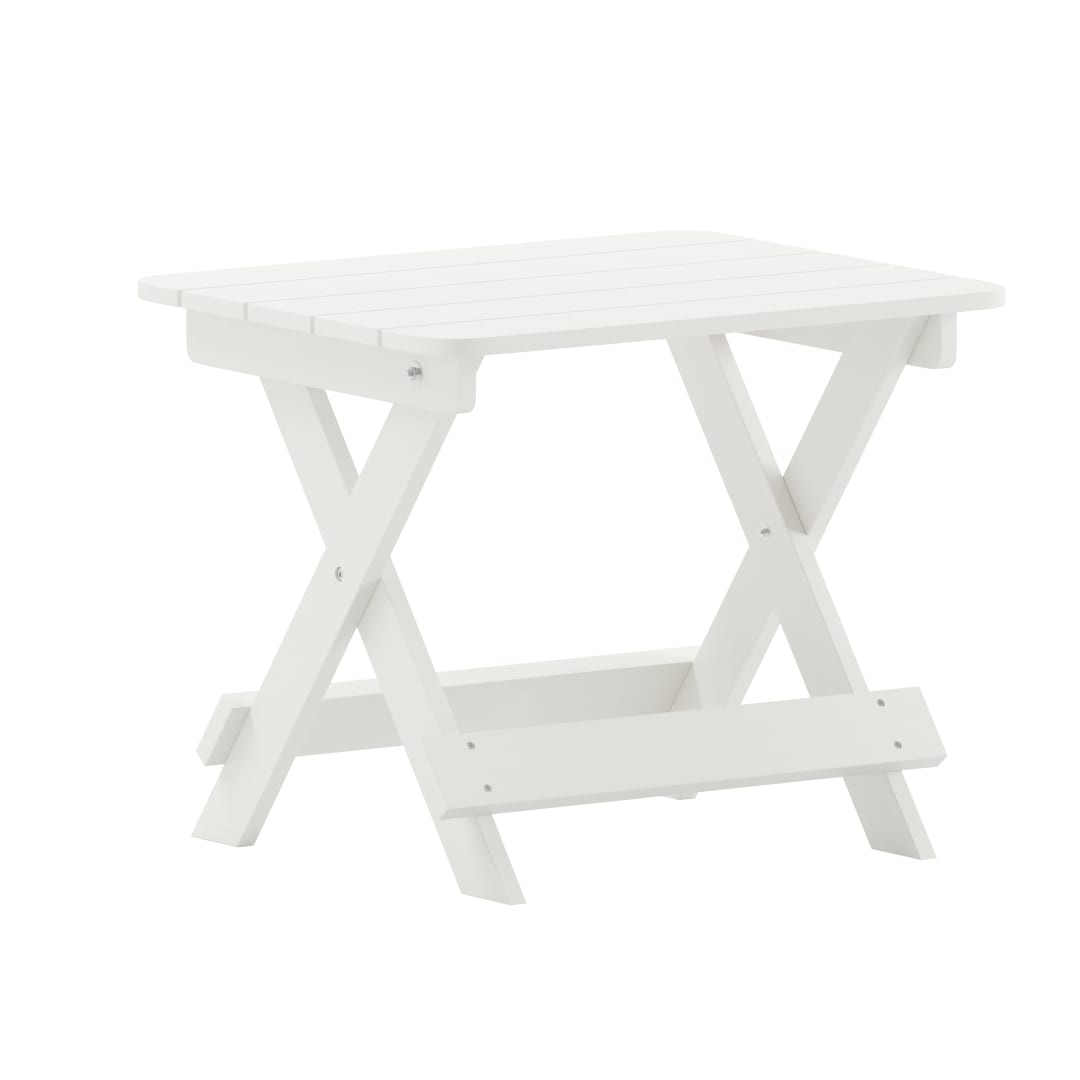 Halifax Outdoor Folding Side Table, Portable All-Weather HDPE Adirondack Side Table in White