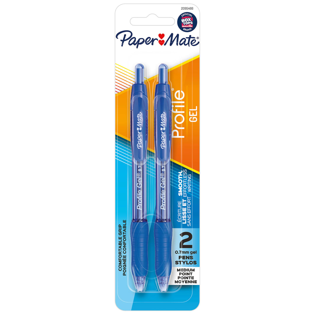 Paper Mate® Gel Pen, Profile Retractable Pen, 0.7mm, Blue, 2 Count