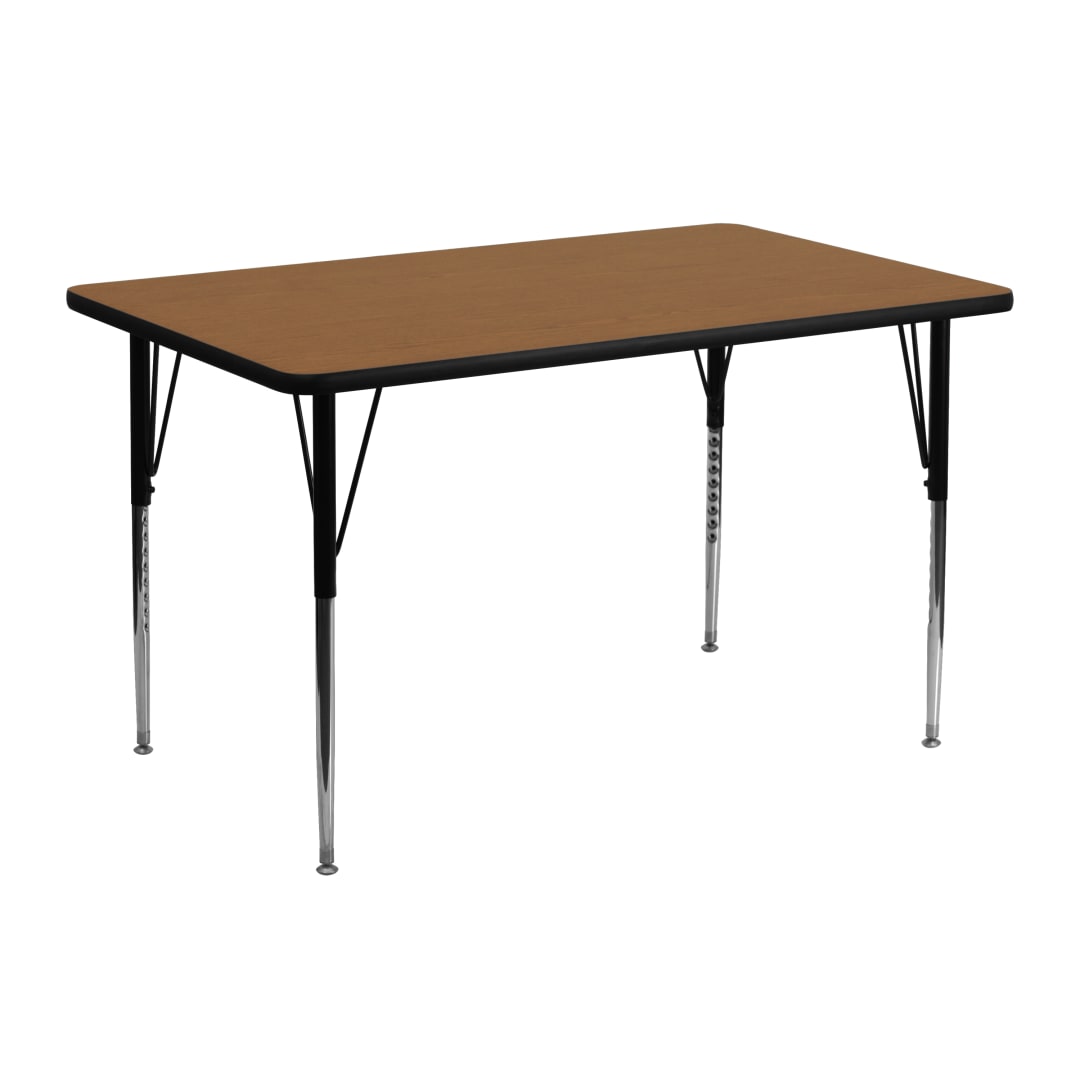Wren 24''W x 48''L Rectangular Oak Thermal Laminate Activity Table - Standard Height Adjustable Legs