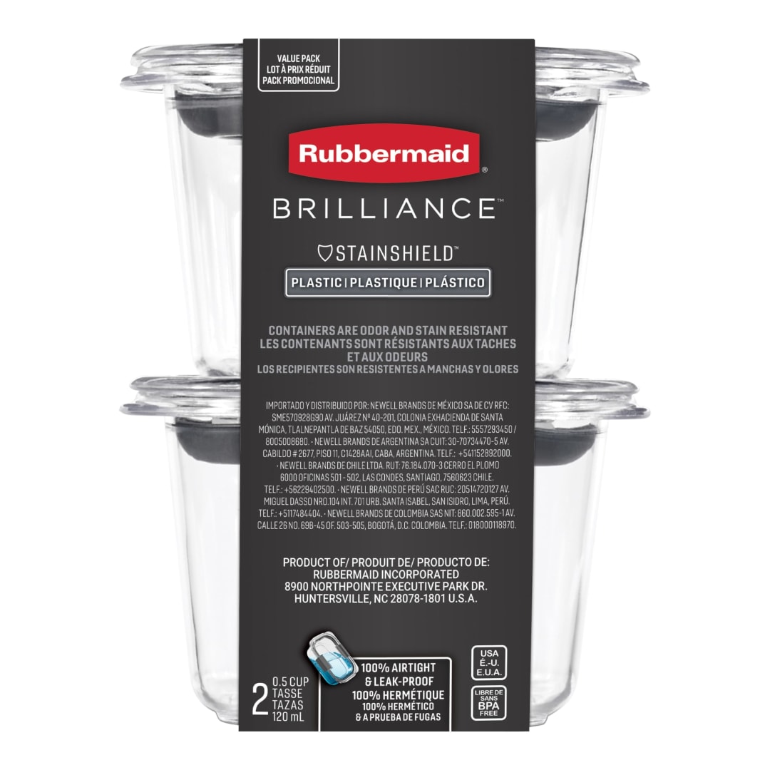 Rubbermaid® Brilliance® Plastic Food Storage Container, 118 mL (0.5 Cup), 2 Pack