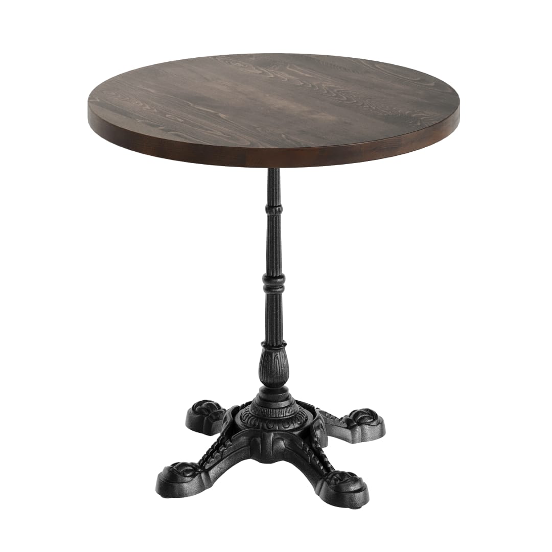 Bennett 30" Round Solid Wood Commercial Indoor Tabletop in Dark Brown with 22.75" x 22.75" Rust-Resistant Black Cast Iron Decorative Bistro Table Base