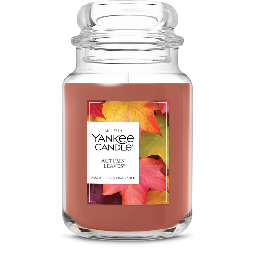Yankee Candle® Large Jar Scented Candle with up to 150 Hour Burn Time, Premium Plant Wax Blend for Consistent Burn, 22 oz Jar Candle with Room Filling Fragrance, Autumn Leaves