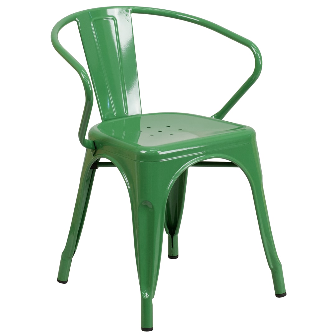 Luna Commercial Grade Green Metal Indoor-Outdoor Chair with Arms