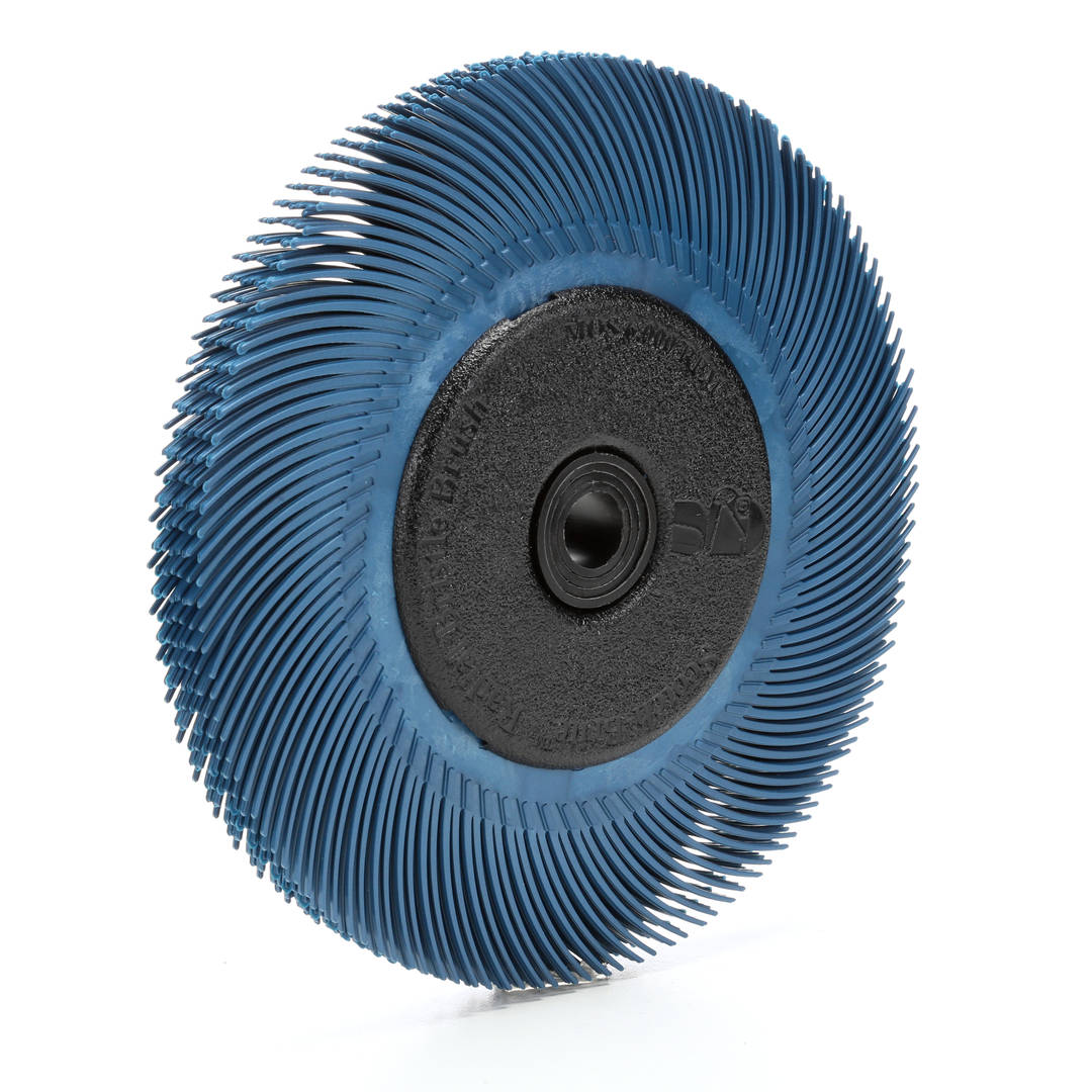 Escova Bristle™ Scotch-Brite™ Radial – Diâmetro de 152,4 mm, Espessura de 11 mm, Furo central de 25,4 mm, Grão 400, Azul = cerdas finas