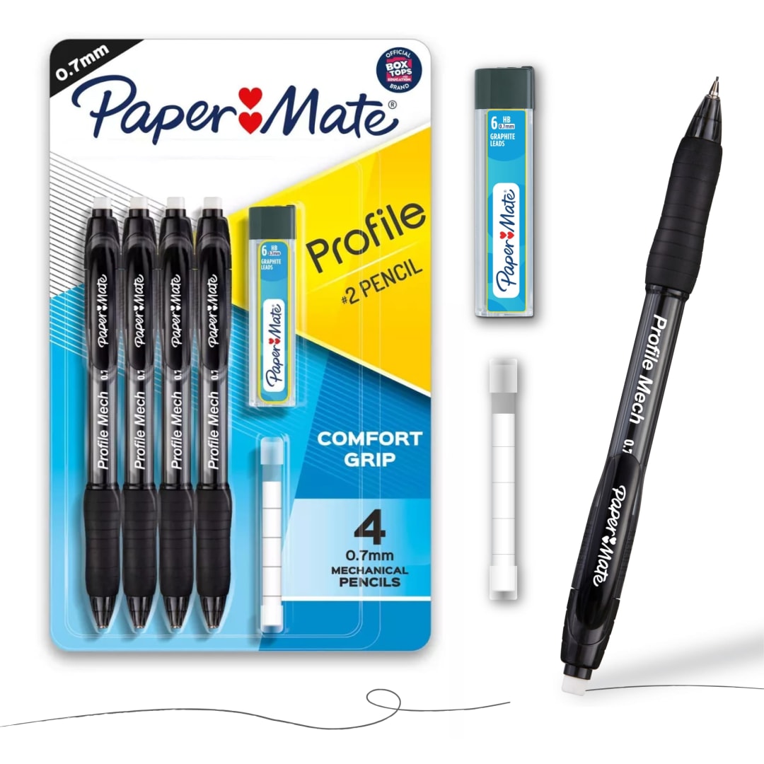 Paper Mate® Profile® Mech Mechanical Pencil Set, 0.7mm #2 Pencil Lead, Great for Home, School, Office Use, Includes Lead Refill and Eraser Refills, 4 Count