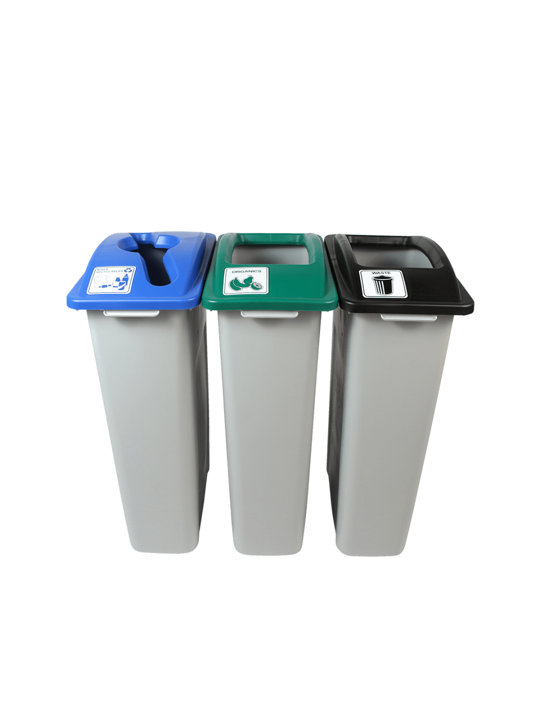 WASTE WATCHER - Triple - Kit - Mixed Recyclables-Organics-Waste - Mixed-Full - Grey-Blue-Green-Black