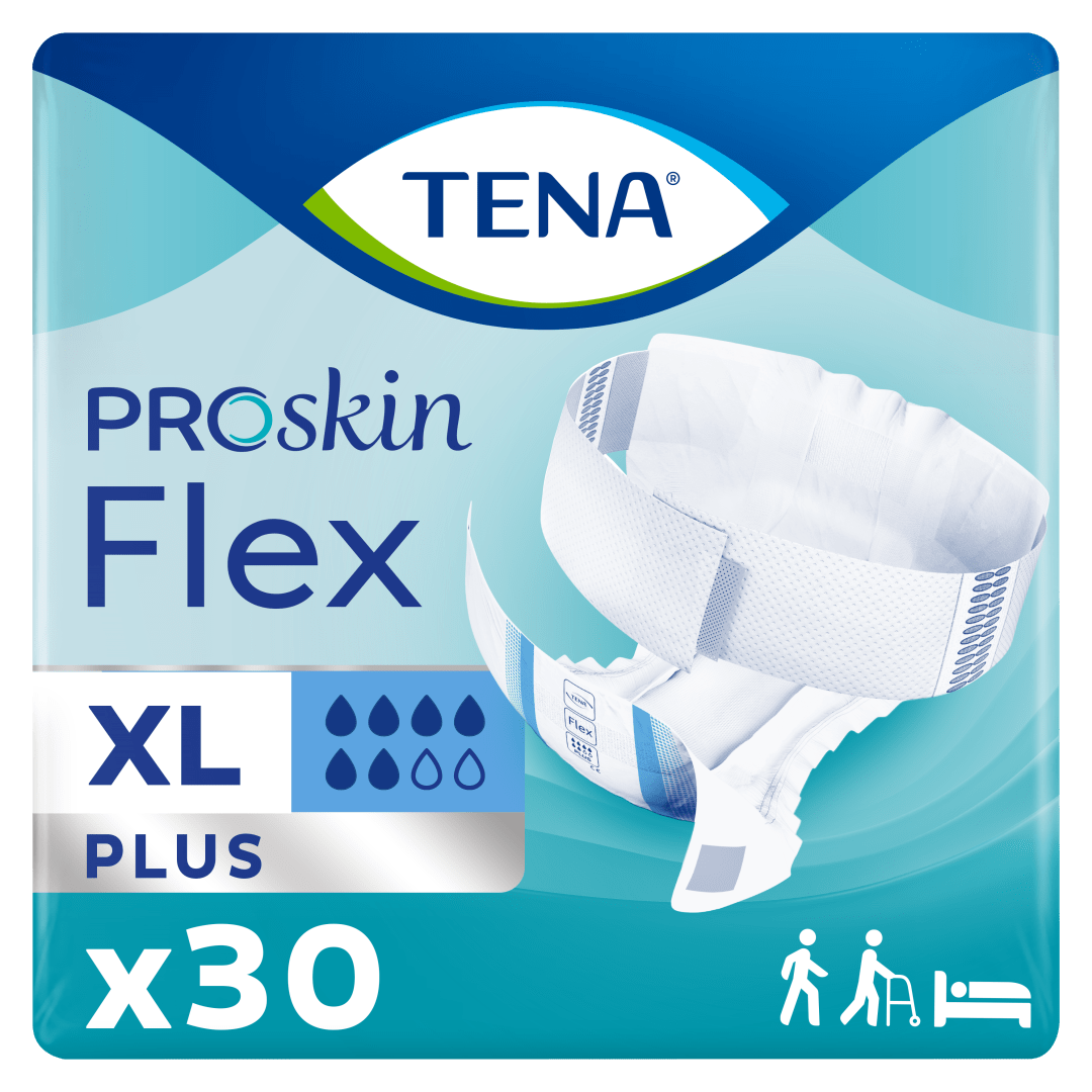 TENA ProSkin Flex Plus – Belted Incontinence Briefs for Heavy Leakage with Adjustable COMFIStretch™ Belt, Easy-Fastening System &amp; Triple Skin Protection - X-Large, Pack of 30