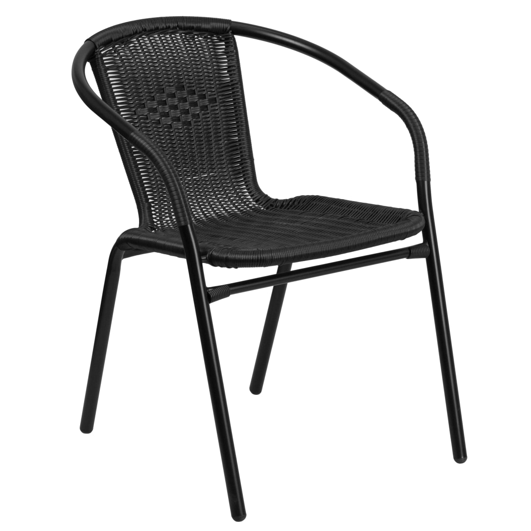 Lila Commercial Grade Black Rattan Indoor-Outdoor Restaurant Stack Chair