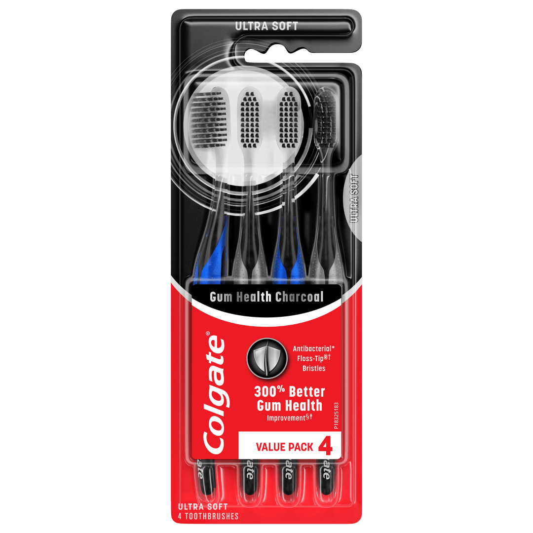 Colgate Gum Health Charcoal Adult Manual Toothbrush, Ultra Soft, 4 Pack