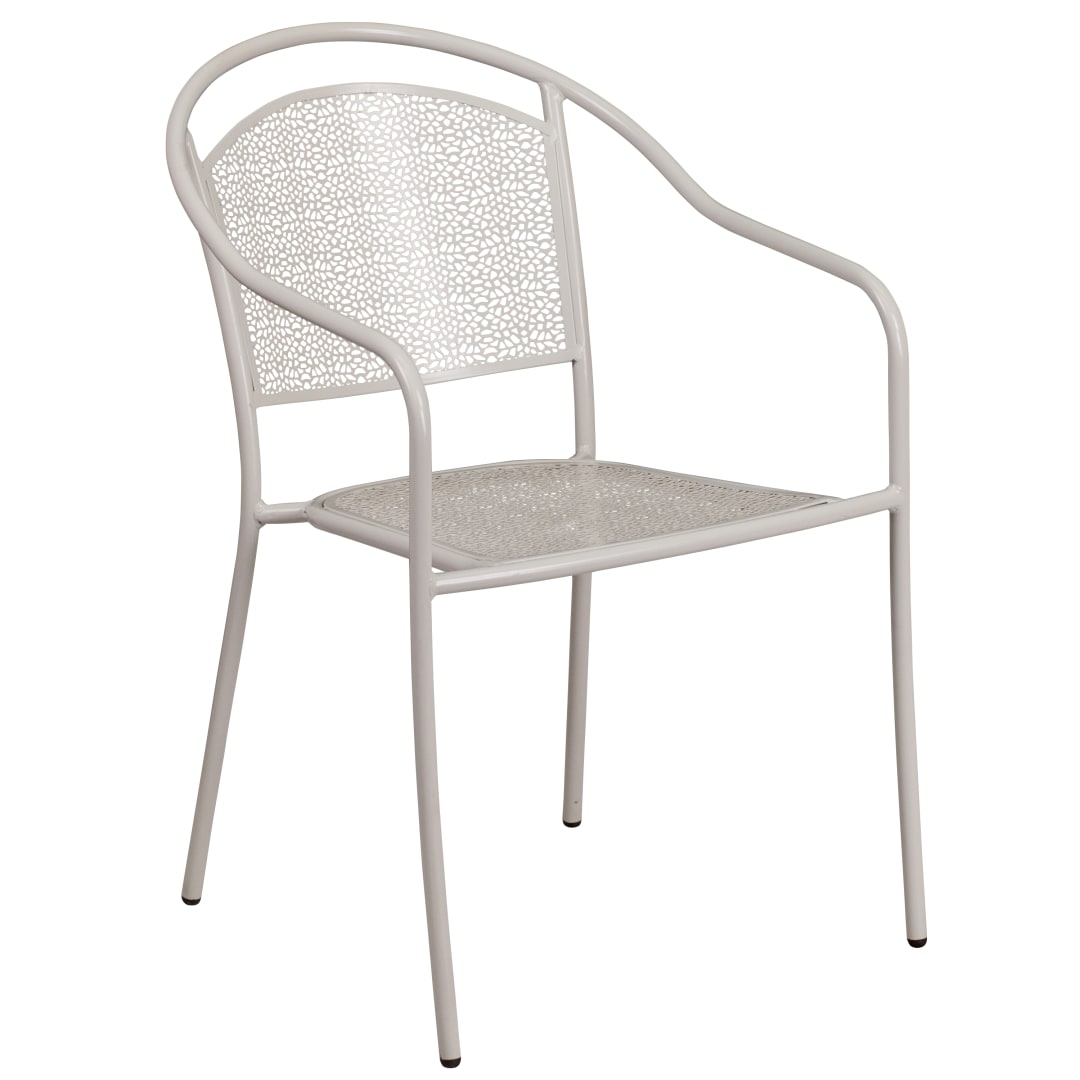 Oia Commercial Grade Light Gray Indoor-Outdoor Steel Patio Arm Chair with Round Back