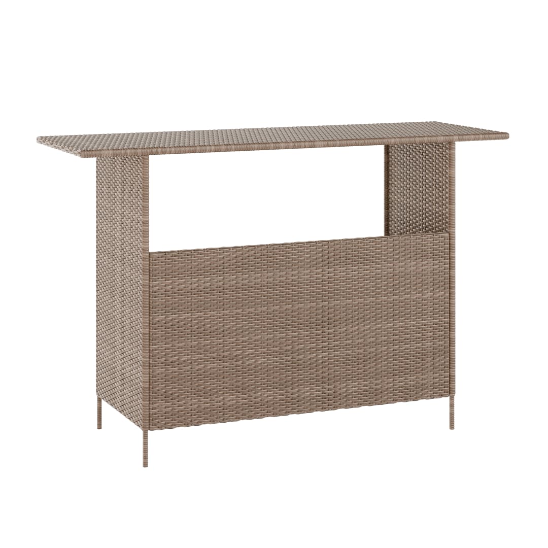 Marco Indoor/Outdoor Patio Wicker Rattan Bar Counter Table with 2 Shelves, Brown