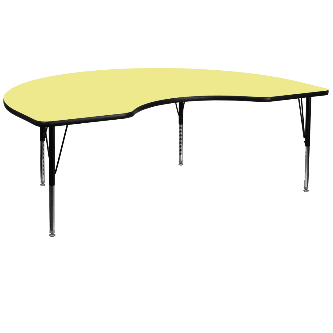 Wren 48''W x 72''L Kidney Yellow Thermal Laminate Activity Table - Height Adjustable Short Legs