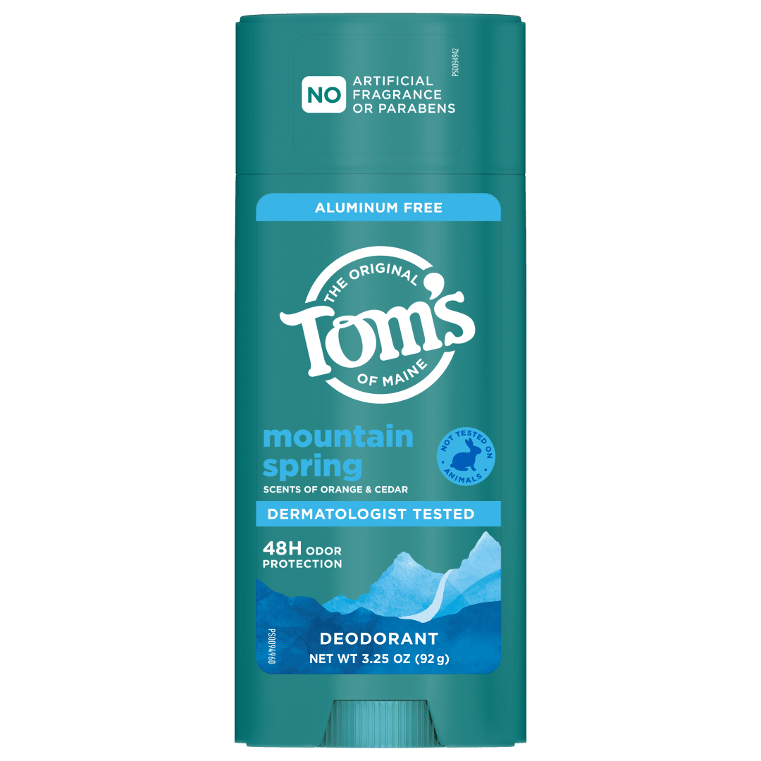 Tom’s of Maine Mountain Spring Natural Deodorant for Men and Women, Aluminum Free, No Artificial Fragrances, Dyes, or Preservatives, Baking Soda Free, 48-Hour Odor Protection, 3.25 oz