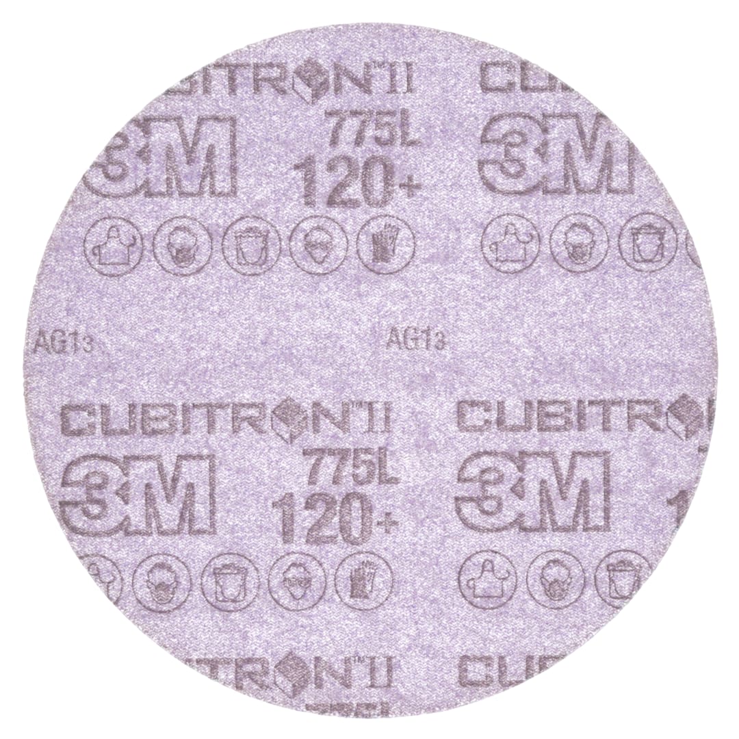 3M™ Cubitron™ II 775L Disk zımpara 120+, 120+ 3MIL, 6 in x NH, Die 600Z, 50/Carton, 250 ea/Case